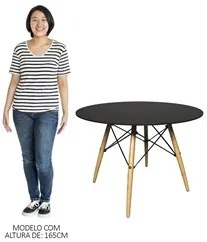 Mesa de Jantar 4 Lugares Redonda 120cm Tampo MDF Pés Eiffel Paris R02