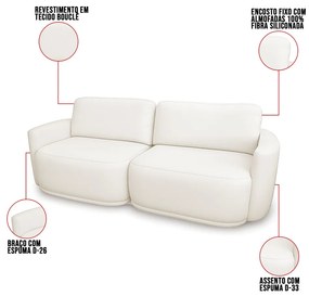 Sofá 2 Lugares Orgânico 174cm Modulado para Sala Brumma Bouclê  K01 - D'Rossi - Off White