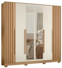 Guarda Roupa Casal 237cm com Espelho Vinna A02 Off/Freijó   - Mpozenat