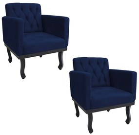 kit 02 Poltronas Classic Pés Luís XV Suede Azul Marinho - ADJ Decor