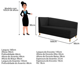 Recamier Valéria 160cm Lado Direito Corano Preto - ADJ Decor