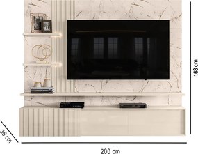 Painel TV 65 Pol 200cm Bancada Suspensa Ripado Mirellin Calacata/Off White M20 - D'Rossi