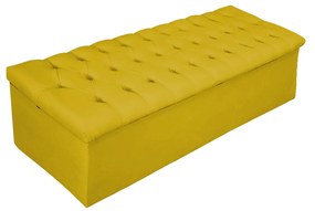 Recamier Baú Estofada Mel 195 cm King Size Com Capitonê Suede Amarelo - ADJ Decor