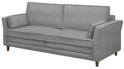 Sofá Living 3 Lugares 220cm Pés Madeira Efraim F05 Veludo Prata - Mpoz