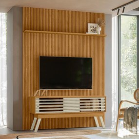 Painel TV 65 Pol 179cm Ripado Valen e Bancada Orlin Cumaru/Opala M20 - D'Rossi