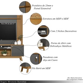 Conjunto Painel Extensível e Rack Tremonti/Cronos TV até 75 Polegadas Nature/Chumbo G77 - Gran Belo
