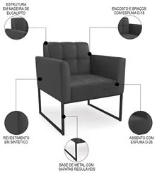 Sofá Namoradeira e 1 Poltrona Base Industrial Preto Ana Sintético Pret