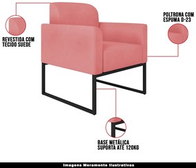 Poltrona Decorativa Isabella Base Industrial Suede Rosê/Preto G19 - Gran Belo