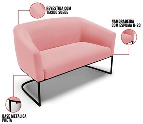 Sofá 2 Lugares Namoradeira Industrial Preto Stella Suede D03 - D'Rossi - Rose