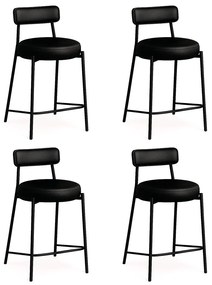 Banqueta de Cozinha Alta com encosto Industrial em aço kit 4 Londres PU D03 - D'Rossi - Preto