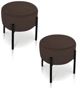 Puff Banqueta Decorativo Industrial Preto Kit 2 Iron Suede Marrom D03 - D'Rossi