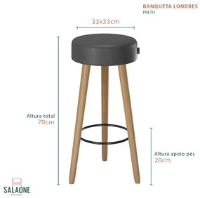 Banqueta Alta para Cozinha Base Madeira Kit 4 Dani Sintético PU Preto - D'Rossi