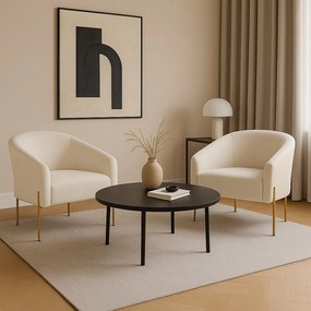 Poltrona Decorativa Pé de Ferro Dourado Kit 2 Stella Cotelê Ext/Veludo D03 - D'Rossi - Off White