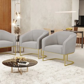 Cadeira Sala de Jantar Base Industrial Dourado Kit 2 Stella Veludo D03 - D'Rossi - Cinza