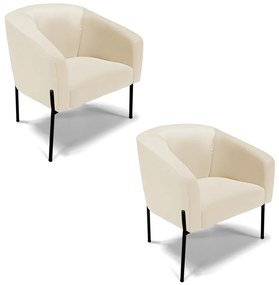 Poltrona Decorativa Pé de Ferro Preto Kit 2 Stella Sintético Bege D03 - D'Rossi