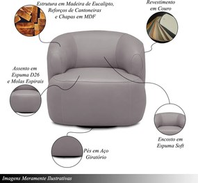 Poltrona Decorativa Verona Sala de Estar Base Giratória em Aço Couro Avelã G88 - Gran Belo
