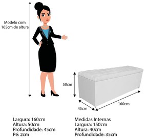 Calçadeira Estofada Liverpool 160 cm Queen Size Corano Branco - ADJ Decor
