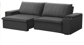 Sofá Retrátil e Reclinável 4 Lugares 245cm Kent Porta Copos no Braço Veludo Grafite G22 - Gran Belo