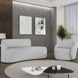 Sofá 3 Lugares 180cm Wendi e Poltrona Steve Linho Cinza I01  - Mpozena