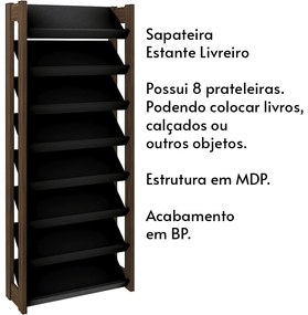 Sapateira Estante Decorativa para Quarto AZ1006 MDP Preto/Nogal G69 - Gran Belo