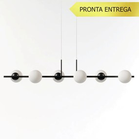 Pendente Botton Long Retângular 26X12X120Cm Alumínio E Globo Ø12Cm Fos... (PRETO, FOSCO)