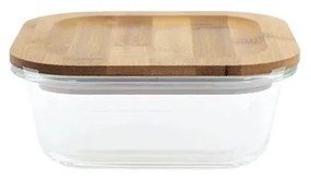 Pote de vidro com tampa de bambu - 320 ml Quadrado achatado