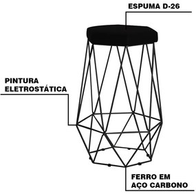 Banqueta Decorativa Rubel Base Preta Veludo Preto G41 - Gran Belo