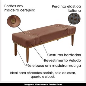 Recamier Decorativo 160cm Kors Veludo Pés de Madeira Cobre G63 - Gran Belo