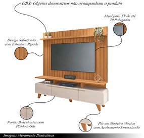 Conjunto Decorativo Bancada Riven e Painel Suspenso Luogo MDP/MDF Off White/Cinamomo G26 - Gran Belo