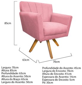 Poltrona Laura Base Giratória de Madeira Suede Rosa Bebê - ADJ Decor