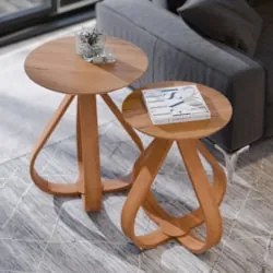 Mesa Canto Apoio com Pés de Madeira Kit 2 Samba Cinamomo E05 - Mpzoena