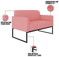 Poltrona Namoradeira 2 Lugares Base Industrial Preta Maressa S17 Suede