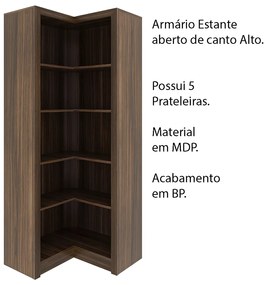 Armário Estante de Canto Alto para Escritório Home Office ME4132 MDP Nogal G69 - Gran Belo