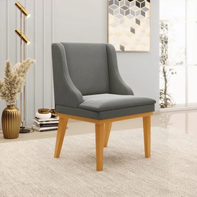 Poltrona Decorativa Base Fixa de Madeira Firenze Suede Grafite/Castanho G19 - Gran Belo