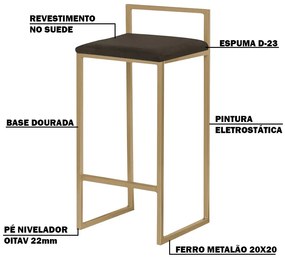 Kit 2 Banquetas Decorativa Jasmine Base Gold Suede Marrom G41 - Gran Belo