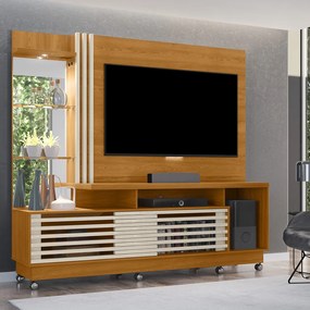 Estante de TV 60 Pol 200cm com Rodízio Sala de Estar Lumari M20 - D'Rossi - Cinamomo e Off White