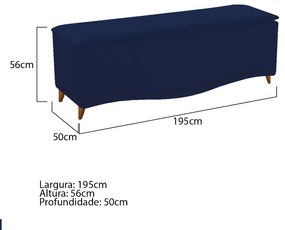 Calçadeira Estofada Yasmim 195 cm King Size Suede Azul Marinho - ADJ Decor
