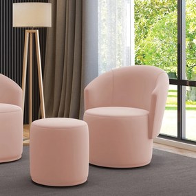 Poltrona e Puff Redondo Orgânico para Sala Malu Veludo M11 - D'Rossi - Rose
