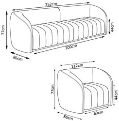 Sofá Decorativo 3 Lugares 252cm e Poltrona Meris M22 Veludo Marrom - M