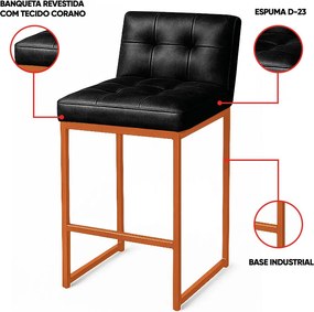 Banqueta Cozinha Alta com Encosto Industrial Kit 4 Bronze Lirina PU C05 - D'Rossi - Preto