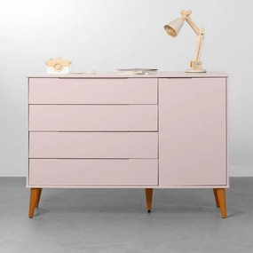 Cômoda Elfe 4 Gavetas e 1 Porta com Pés Retrô Mel - Rosa Fosco