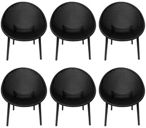 Kit 6 Poltronas Área Externa de PP Marina com Base Desmontável Preto G56 - Gran Belo