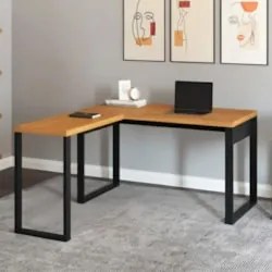 Mesa Escritório Em L Estilo Industrial F22 Freijó/Preto Fosco - Pradel