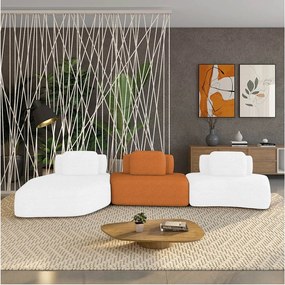 Sofá 3 Lugares Orgânico com Chaise e 2 Módulos Berlim Bouclê Off White/Caramelo K01 - D'Rossi