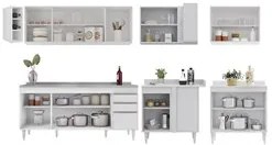Armário de Cozinha Modulado de Canto 7 Peças CP36 com Pia Inox Branco