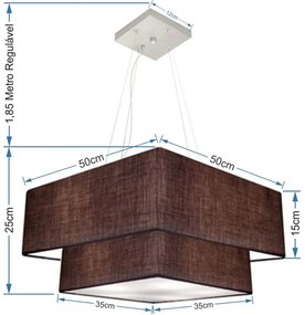 Lustre Pendente Duplo Quadrado Vivare Md-4066 Cúpula em Tecido 50x35cm Café - Bivolt