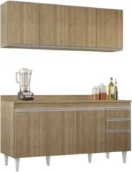 Armário Cozinha e Balcão Com Tampo 160cm Arkansas Castanho  - Lumil