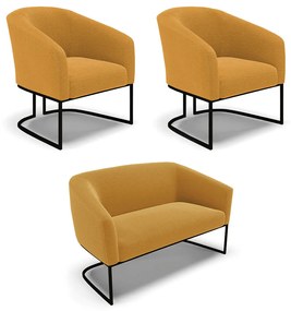Namoradeira e 2 Poltronas Industrial Preto Stella Bouclê D03 - D'Rossi - Mostarda