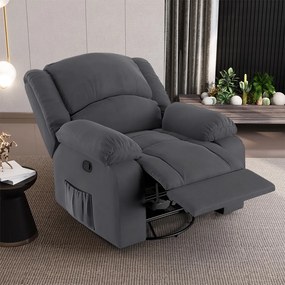 Poltrona do Papai Reclinável Sala de Cinema Madrid Glider Manual Giratória Massagem USB Veludo Cinza Grafite G23