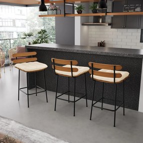 Banqueta Costela Corino Base Metálica Preto - DRossi - Bege